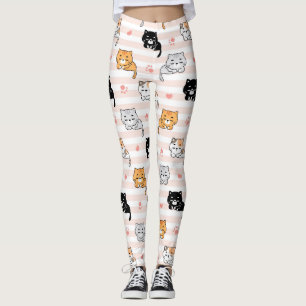 Cute Sleepy Cat & Paws, Men Women & Kids, Cat Fan Leggings