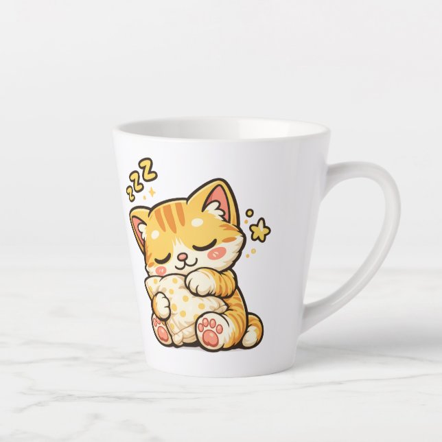 Cute Sleepy Cat Pillow Latte Mug (Right)