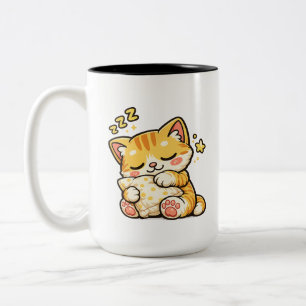 Cute Sleepy Cat Pillow Two-Tone Coffee Mug