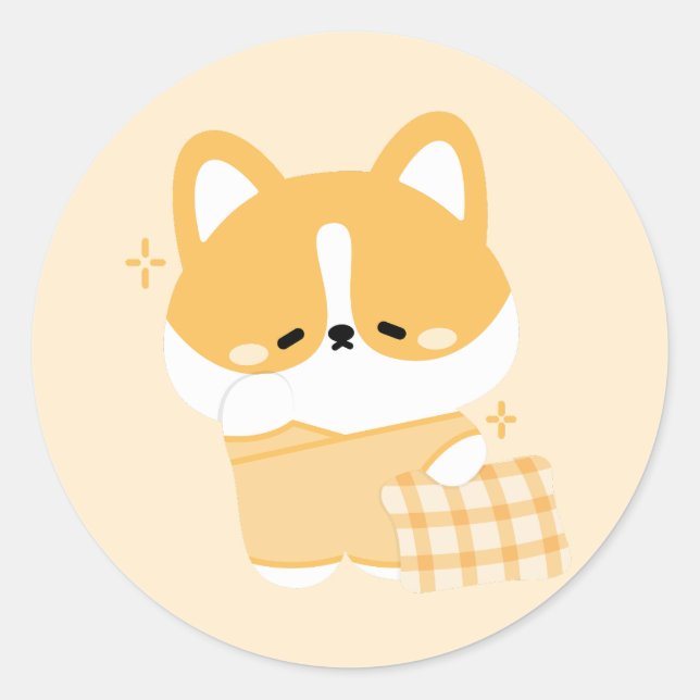 Cute Sleepy Corgi Classic Round Sticker (Front)