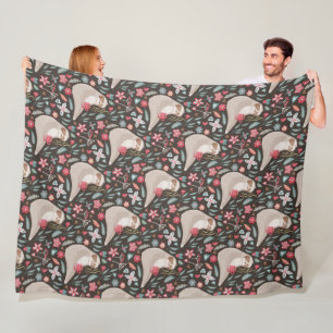 Cute Sleepy Drowsy Sloth Drinking Coffee Fleece Blanket