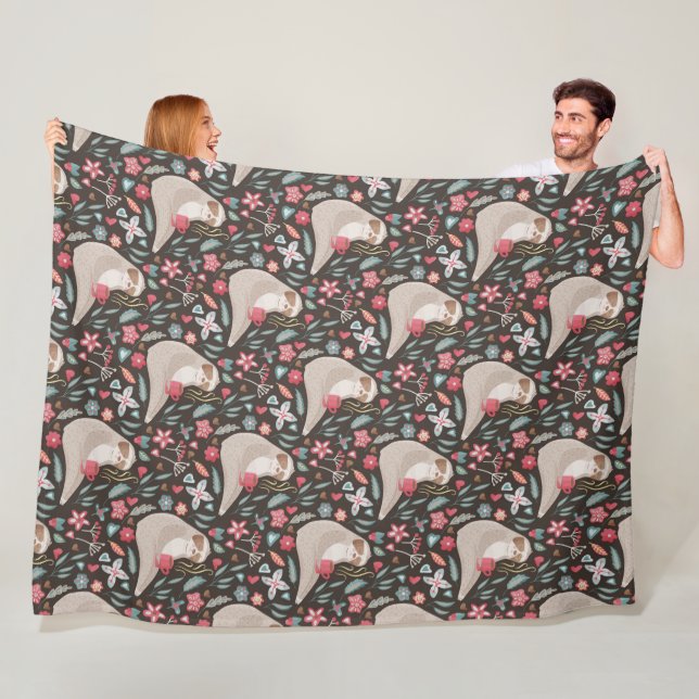 Cute Sleepy Drowsy Sloth Drinking Coffee Fleece Blanket (In Situ)