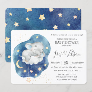 Cute Sleepy Elephant Twinkle Star Baby Shower Boy Invitation