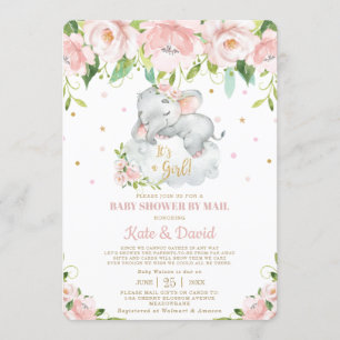 Cute Sleepy Elephant Virtual Baby Shower by Mail Invitation