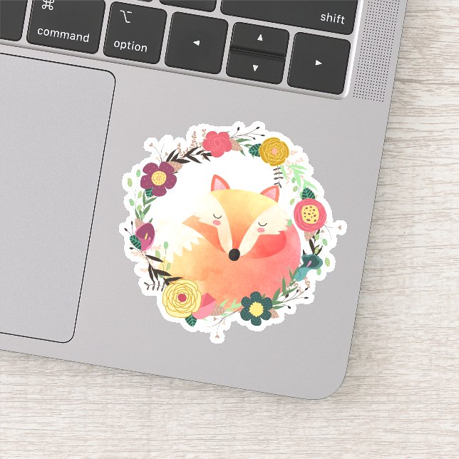Cute Sleepy Fox in Wreath Contour (Detail)