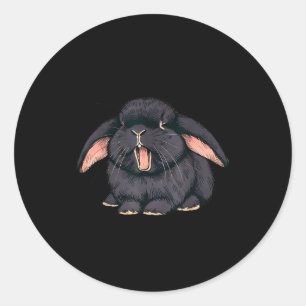 Cute Sleepy Holland Lop Rabbit Yawn Black Bunny Wa Classic Round Sticker