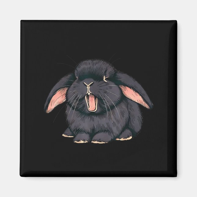 Cute Sleepy Holland Lop Rabbit Yawn Black Bunny Wa Magnet (Front)
