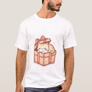 Cute Sleepy Kawaii Cat in Gift Box  - Cozy Surpris T-Shirt