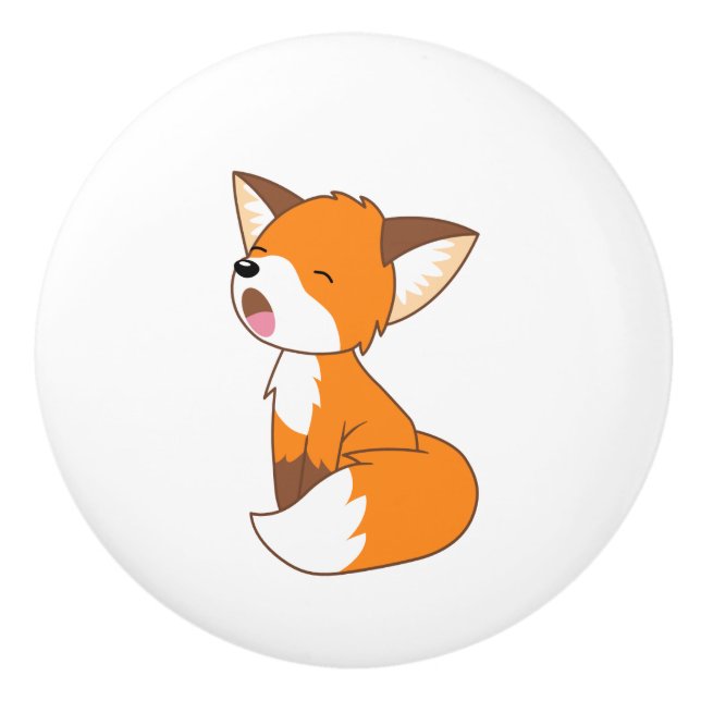 Cute Sleepy Little Fox Ceramic Knob (Front)