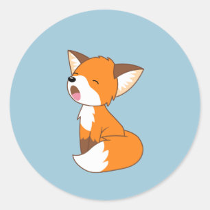 Cute Sleepy Little Fox on Blue Classic Round Sticker