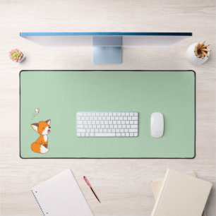 Cute Sleepy Little Fox on Green Desk Mat