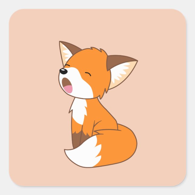 Cute Sleepy Little Fox on Peach Square Sticker (Front)