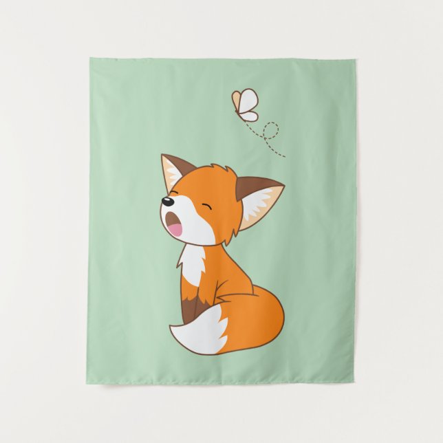 Cute Sleepy Little Fox Tapestry (Front)
