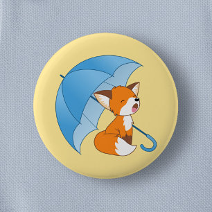 Cute Sleepy Little Fox under Umbrella 6 Cm Round Badge