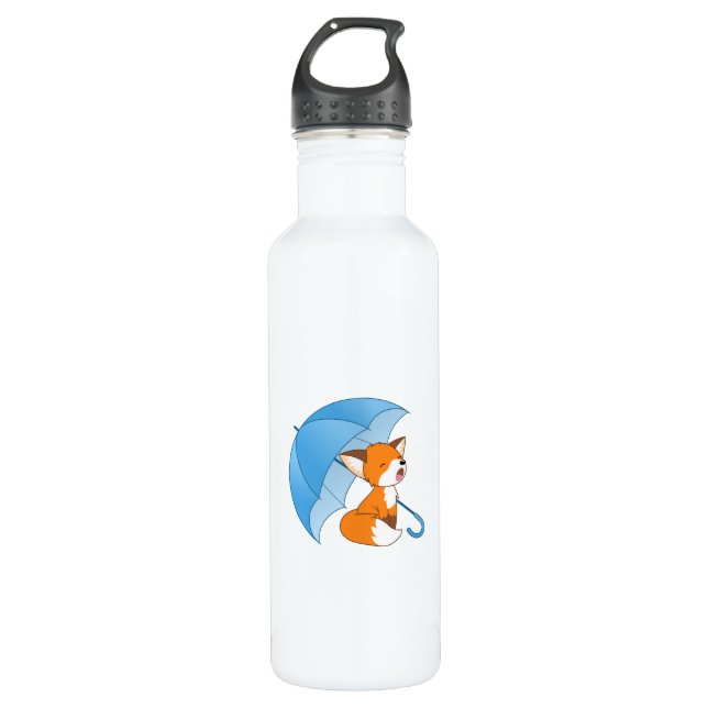 Cute Sleepy Little Fox under Umbrella 710 Ml Water Bottle (Front)