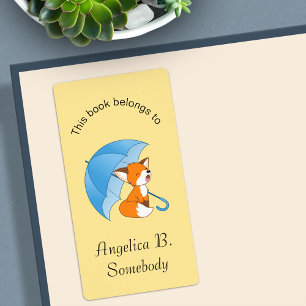 Cute Sleepy Little Fox under Umbrella Bookplate