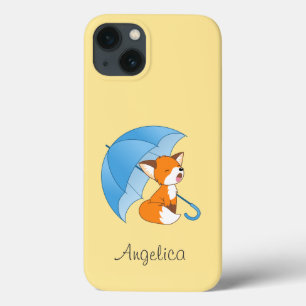 Cute Sleepy Little Fox under Umbrella iPhone 13 Case