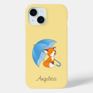 Cute Sleepy Little Fox under Umbrella iPhone 15 Case