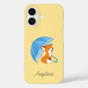 Cute Sleepy Little Fox under Umbrella iPhone 16 Case