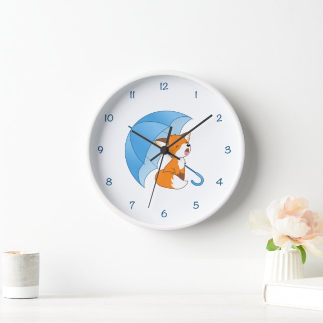 Cute Sleepy Little Fox under Umbrella Clock (Home)