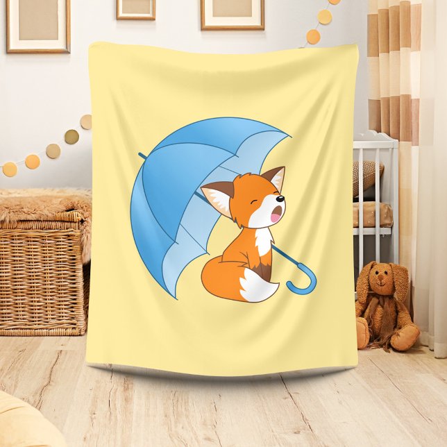 Cute Sleepy Little Fox under Umbrella Fleece Blanket (Creator Uploaded)