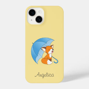 Cute Sleepy Little Fox under Umbrella iPhone 14 Case