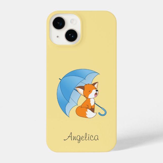 Cute Sleepy Little Fox under Umbrella iPhone Case (Back)