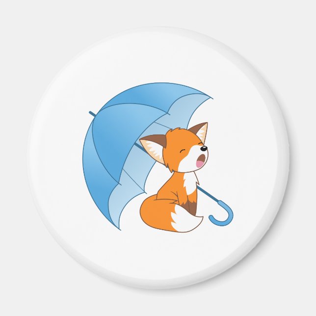 Cute Sleepy Little Fox under Umbrella Magnet (Front)