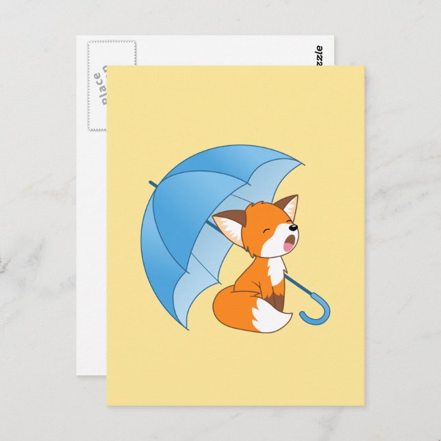 Cute Sleepy Little Fox under Umbrella Postcard (Front/Back)