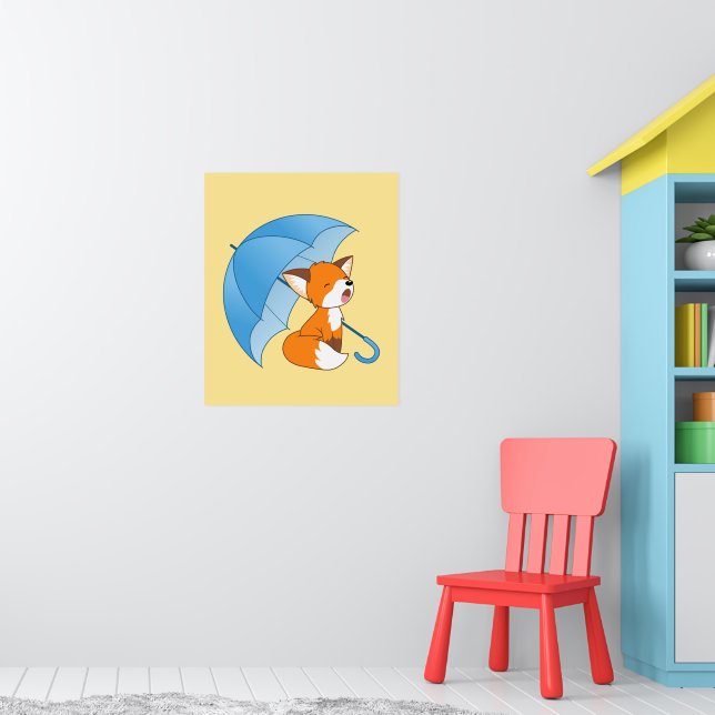 Cute Sleepy Little Fox under Umbrella Poster (Nursery 1)