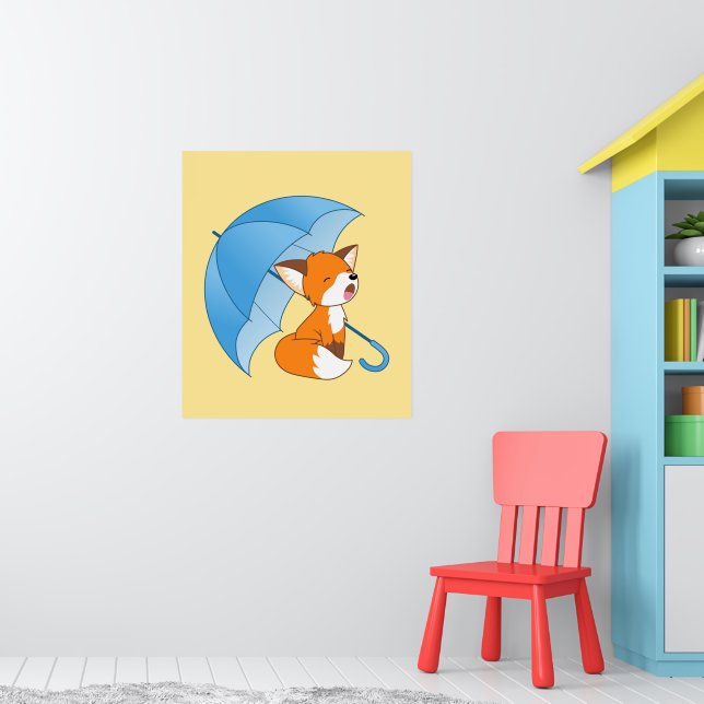 Cute Sleepy Little Fox under Umbrella Poster (Nursery 1)