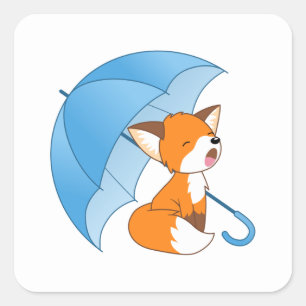 Cute Sleepy Little Fox under Umbrella Square Sticker