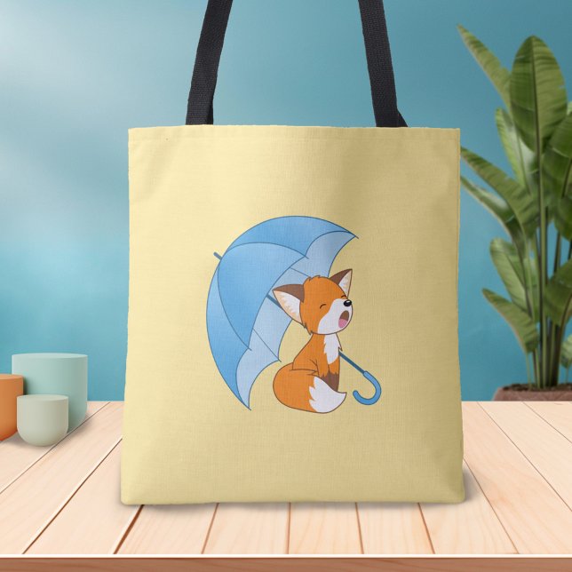 Cute Sleepy Little Fox under Umbrella Tote Bag (Creator Uploaded)