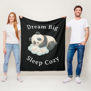 Cute Sleepy Panda on Cloud Watercolor Fleece Blanket