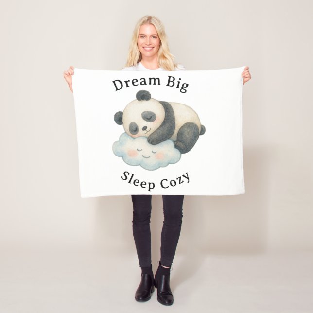Cute Sleepy Panda on Cloud Watercolor Fleece Blanket (In Situ)