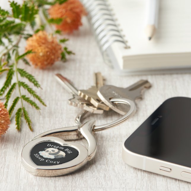 Cute Sleepy Panda on Cloud Watercolor Key Ring (Side)