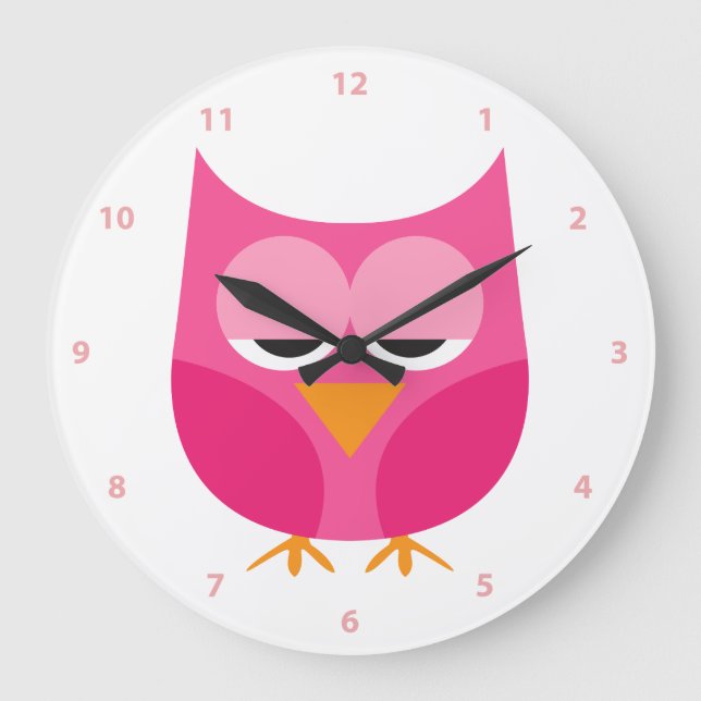 Cute Sleepy Pink Owl With Numbers Large Clock (Front)