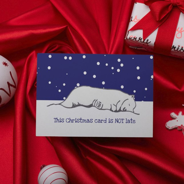 Cute Sleepy Polar Bear Late Christmas Holiday Card (This cute belated Christmas card features my own hand drawing of a sleeping polar bear.)