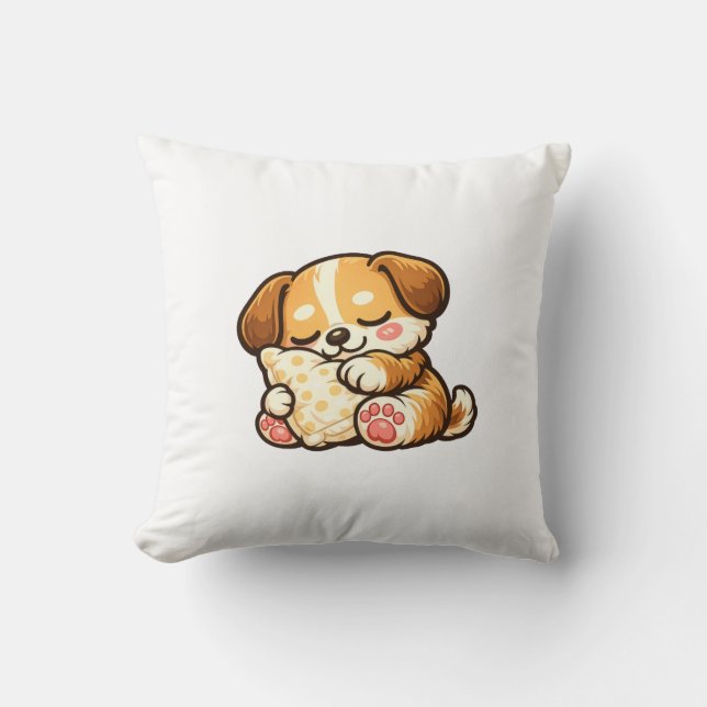 Cute Sleepy Puppy with Pillow (Front)