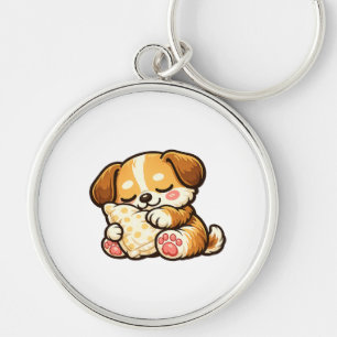 Cute Sleepy Puppy with Pillow Key Ring