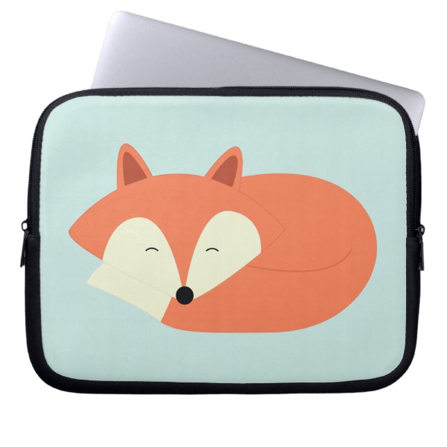 Cute Sleepy Red Fox Laptop Sleeve (Front)
