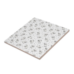 Cute Sleepy Sheep and Stars Pattern Tile