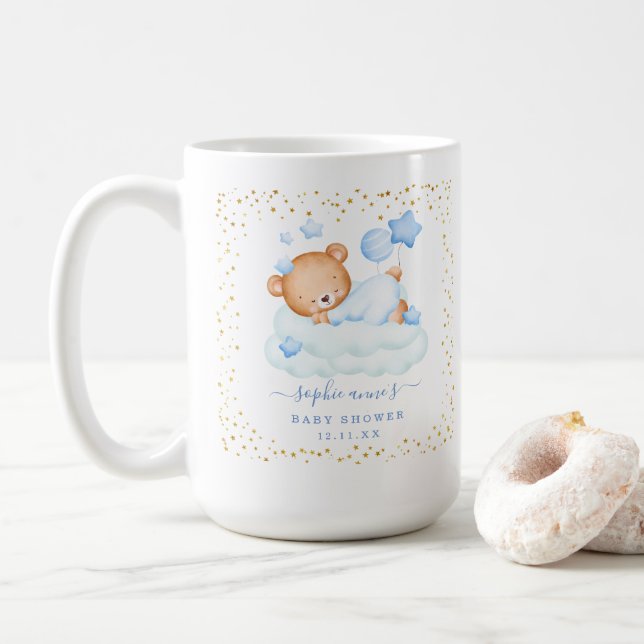 Cute Sleepy Teddy Bear Balloons Boy Baby Shower Coffee Mug (With Donut)