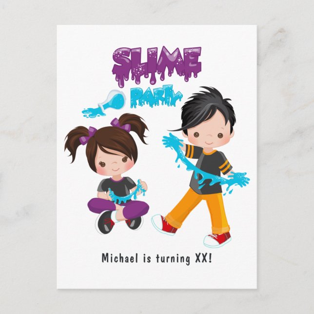 Cute Slime Party Birthday Invitation Postcard (Front)
