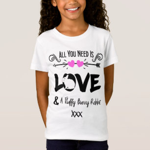 Cute Slogan Love & Fluffy Bunny Rabbit Theme Graph T-Shirt