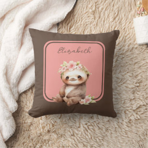 Cute sloth add name polka dots pink cushion