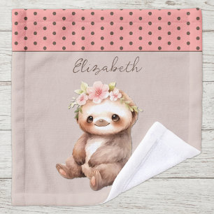Cute sloth add name polka dots pink wash cloth