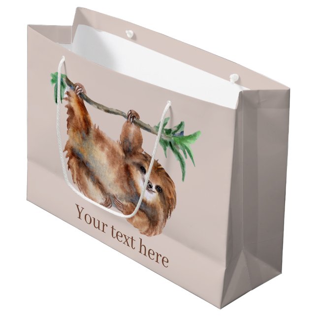 cute sloth add text party large gift bag (Front Angled)