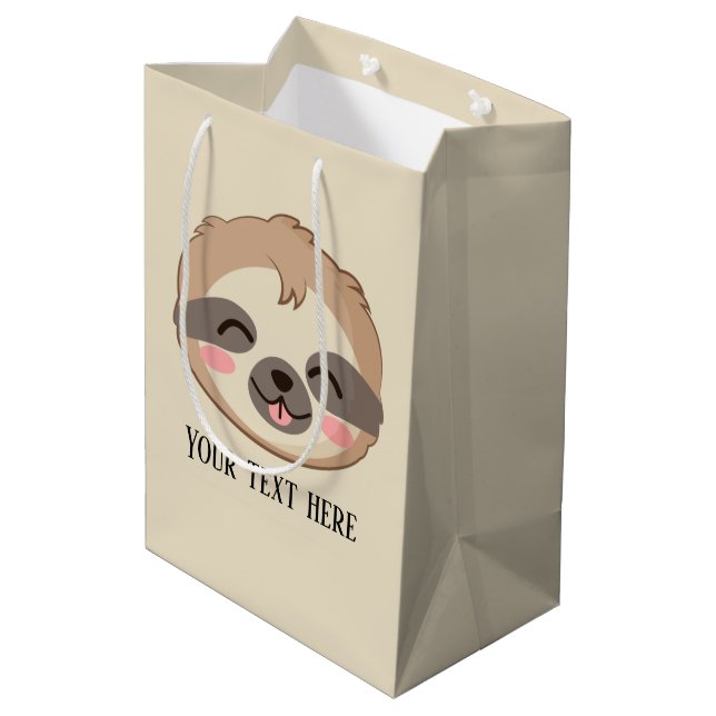 cute sloth add text party medium gift bag (Back Angled)
