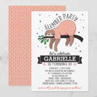 Cute Sloth Adult Slumber Party Invitation
